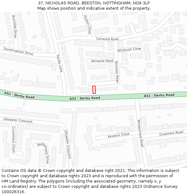 37, NICHOLAS ROAD, BEESTON, NOTTINGHAM, NG9 3LP: Location map and indicative extent of plot