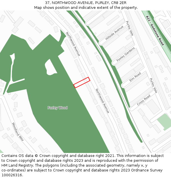 37, NORTHWOOD AVENUE, PURLEY, CR8 2ER: Location map and indicative extent of plot