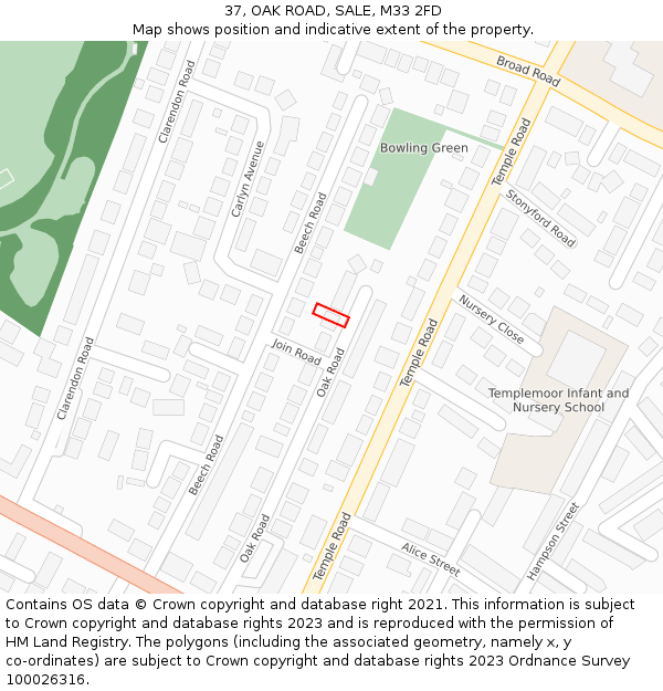 37, OAK ROAD, SALE, M33 2FD: Location map and indicative extent of plot