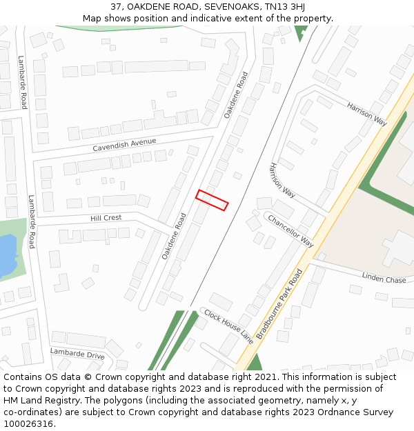 37, OAKDENE ROAD, SEVENOAKS, TN13 3HJ: Location map and indicative extent of plot