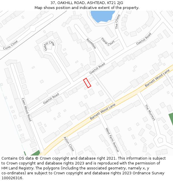 37, OAKHILL ROAD, ASHTEAD, KT21 2JG: Location map and indicative extent of plot