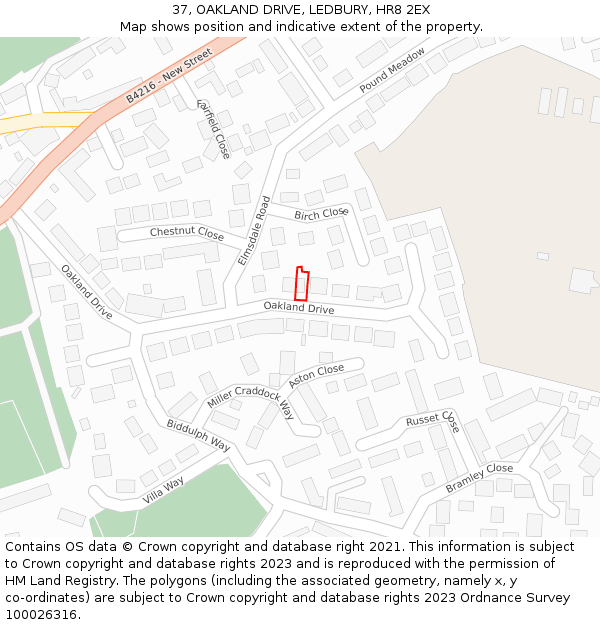 37, OAKLAND DRIVE, LEDBURY, HR8 2EX: Location map and indicative extent of plot