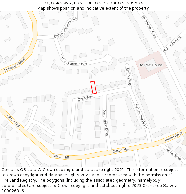 37, OAKS WAY, LONG DITTON, SURBITON, KT6 5DX: Location map and indicative extent of plot