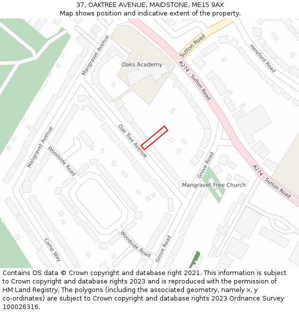 37, OAKTREE AVENUE, MAIDSTONE, ME15 9AX: Location map and indicative extent of plot