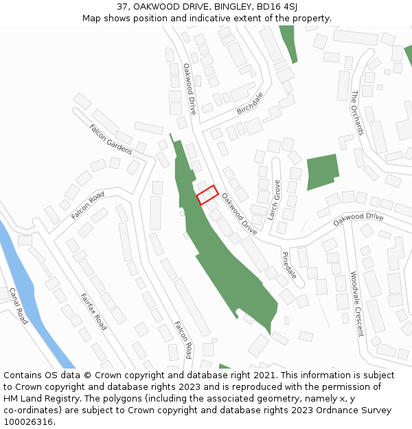37, OAKWOOD DRIVE, BINGLEY, BD16 4SJ: Location map and indicative extent of plot