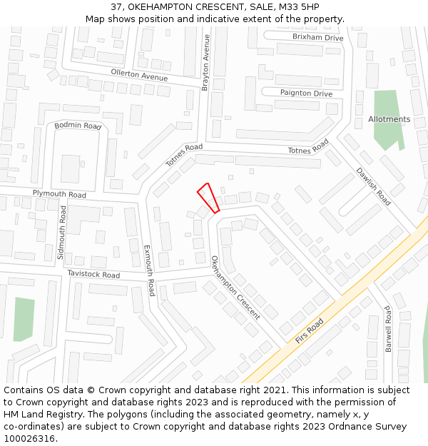 37, OKEHAMPTON CRESCENT, SALE, M33 5HP: Location map and indicative extent of plot