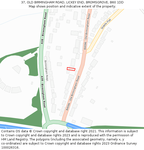 37, OLD BIRMINGHAM ROAD, LICKEY END, BROMSGROVE, B60 1DD: Location map and indicative extent of plot