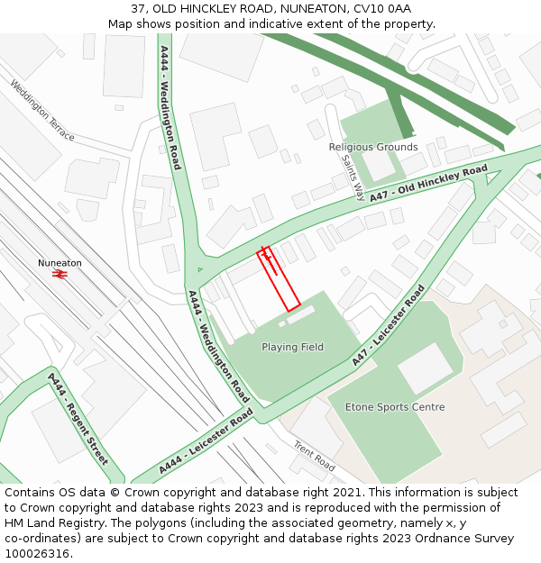 37, OLD HINCKLEY ROAD, NUNEATON, CV10 0AA: Location map and indicative extent of plot
