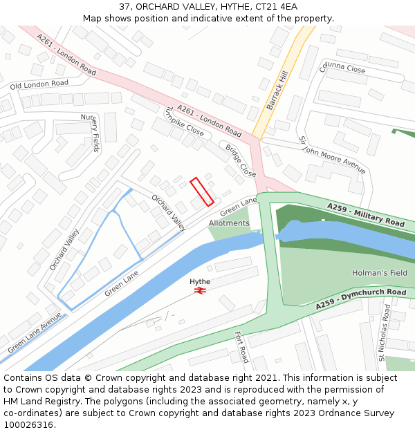 37, ORCHARD VALLEY, HYTHE, CT21 4EA: Location map and indicative extent of plot