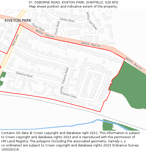 37, OSBORNE ROAD, KIVETON PARK, SHEFFIELD, S26 6PQ: Location map and indicative extent of plot