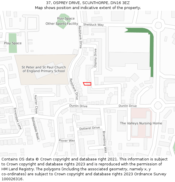 37, OSPREY DRIVE, SCUNTHORPE, DN16 3EZ: Location map and indicative extent of plot