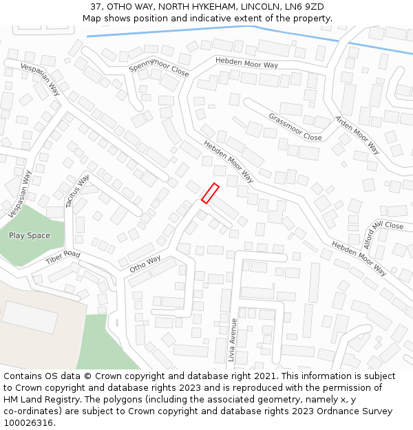 37, OTHO WAY, NORTH HYKEHAM, LINCOLN, LN6 9ZD: Location map and indicative extent of plot