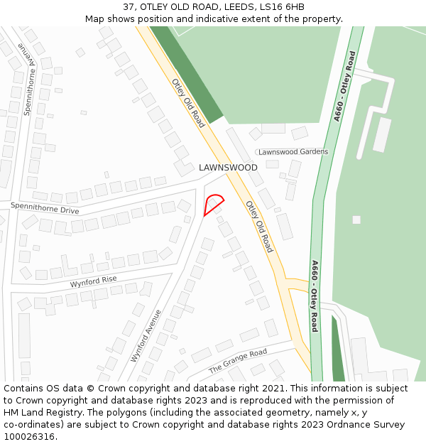 37, OTLEY OLD ROAD, LEEDS, LS16 6HB: Location map and indicative extent of plot