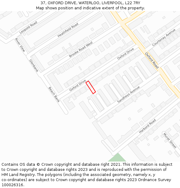 37, OXFORD DRIVE, WATERLOO, LIVERPOOL, L22 7RY: Location map and indicative extent of plot