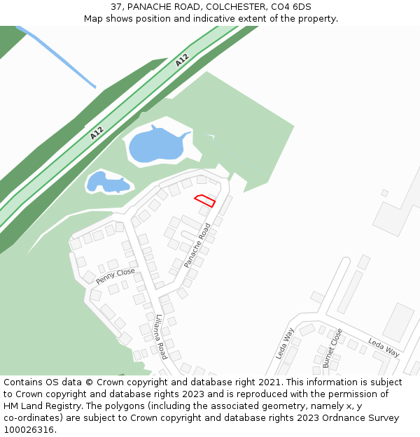 37, PANACHE ROAD, COLCHESTER, CO4 6DS: Location map and indicative extent of plot