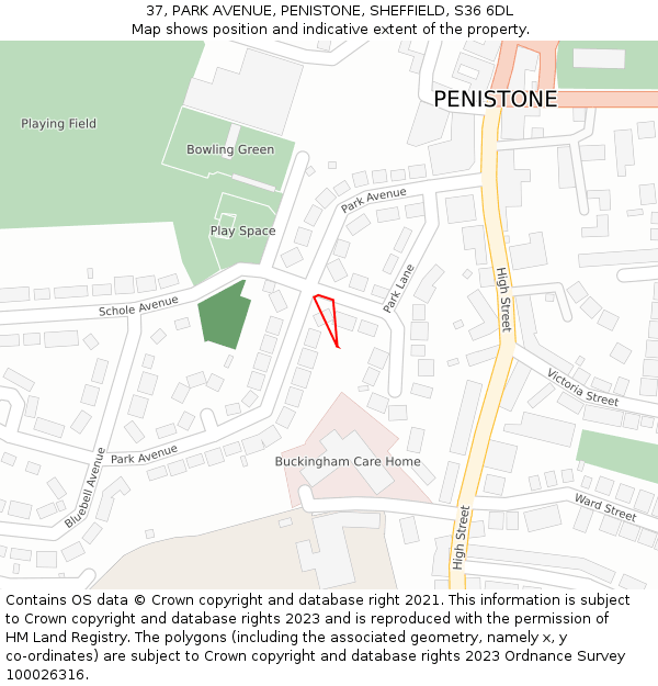37, PARK AVENUE, PENISTONE, SHEFFIELD, S36 6DL: Location map and indicative extent of plot