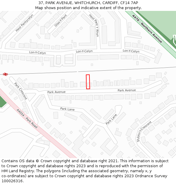 37, PARK AVENUE, WHITCHURCH, CARDIFF, CF14 7AP: Location map and indicative extent of plot