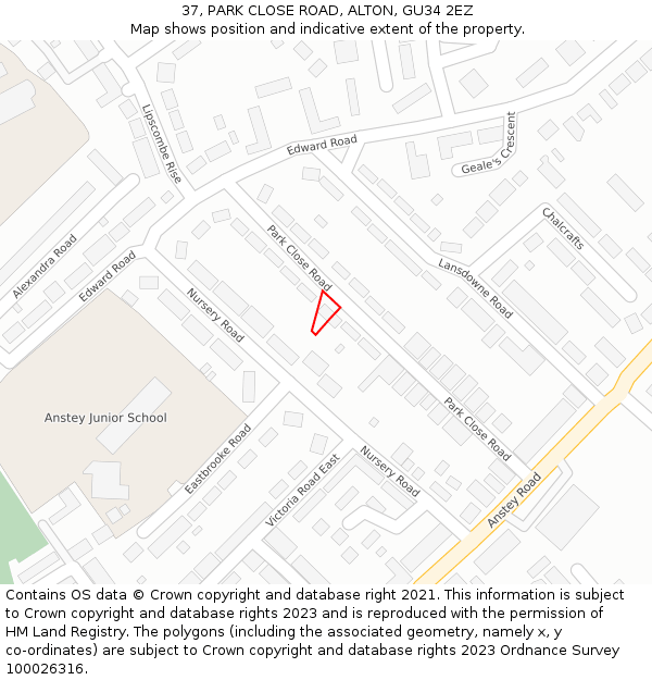 37, PARK CLOSE ROAD, ALTON, GU34 2EZ: Location map and indicative extent of plot
