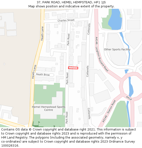 37, PARK ROAD, HEMEL HEMPSTEAD, HP1 1JS: Location map and indicative extent of plot
