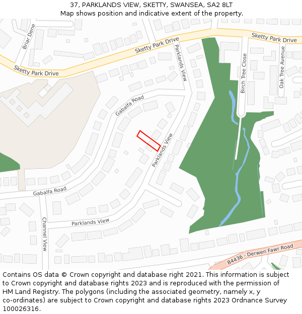 37, PARKLANDS VIEW, SKETTY, SWANSEA, SA2 8LT: Location map and indicative extent of plot
