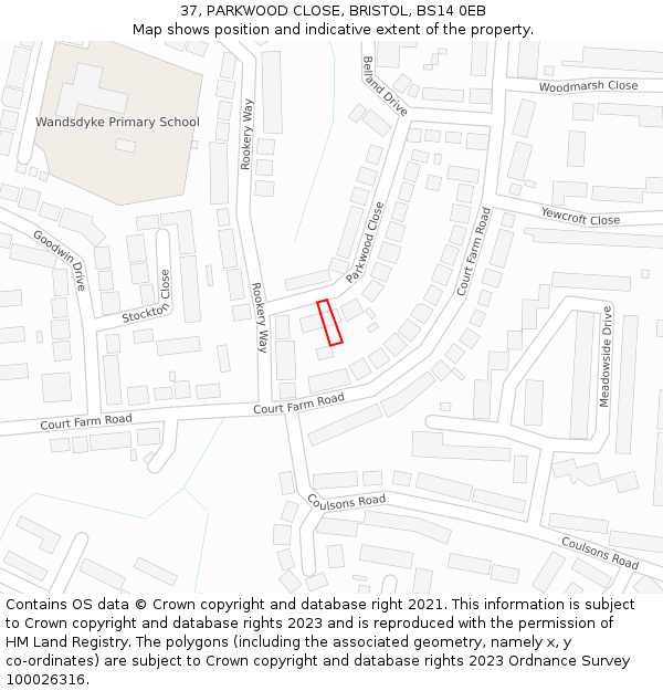 37, PARKWOOD CLOSE, BRISTOL, BS14 0EB: Location map and indicative extent of plot
