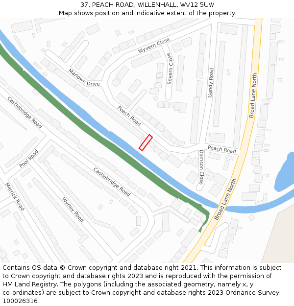 37, PEACH ROAD, WILLENHALL, WV12 5UW: Location map and indicative extent of plot