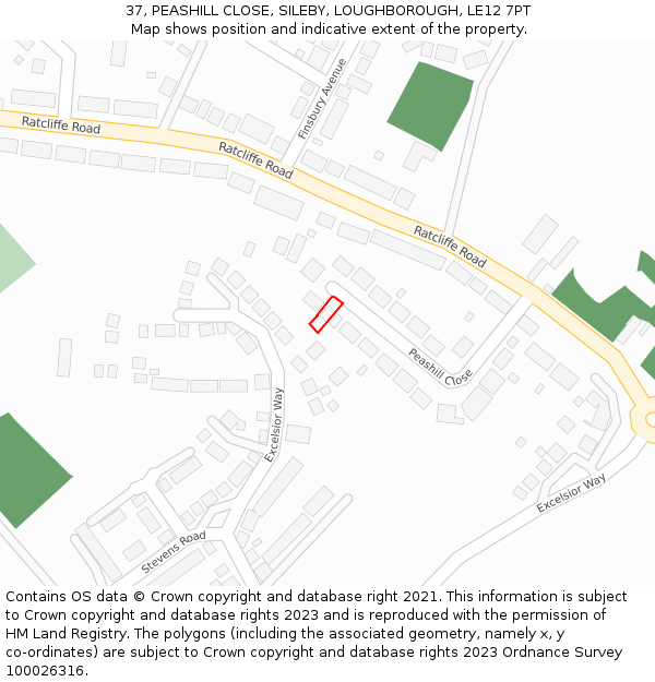 37, PEASHILL CLOSE, SILEBY, LOUGHBOROUGH, LE12 7PT: Location map and indicative extent of plot
