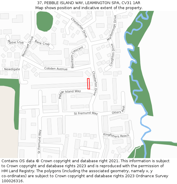 37, PEBBLE ISLAND WAY, LEAMINGTON SPA, CV31 1AR: Location map and indicative extent of plot