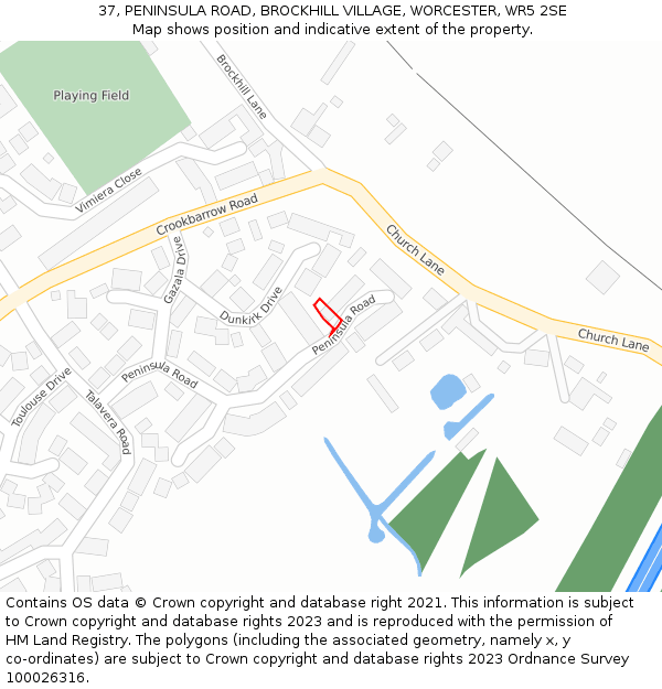 37, PENINSULA ROAD, BROCKHILL VILLAGE, WORCESTER, WR5 2SE: Location map and indicative extent of plot