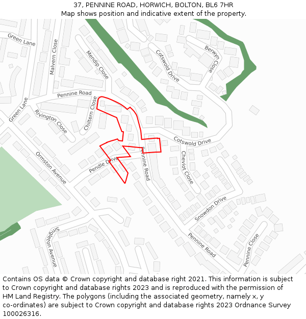 37, PENNINE ROAD, HORWICH, BOLTON, BL6 7HR: Location map and indicative extent of plot