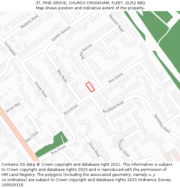 37, PINE GROVE, CHURCH CROOKHAM, FLEET, GU52 6BQ: Location map and indicative extent of plot