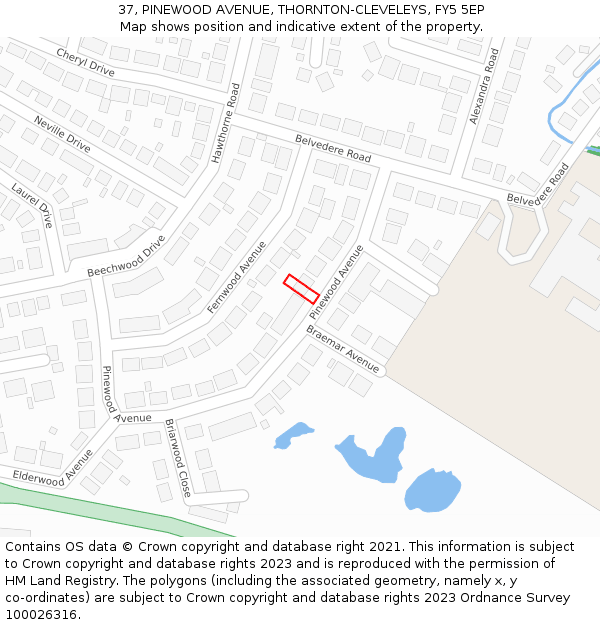 37, PINEWOOD AVENUE, THORNTON-CLEVELEYS, FY5 5EP: Location map and indicative extent of plot