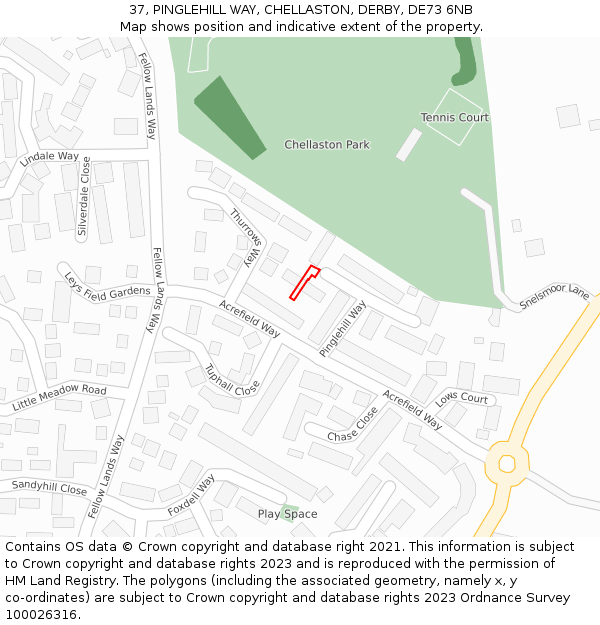37, PINGLEHILL WAY, CHELLASTON, DERBY, DE73 6NB: Location map and indicative extent of plot