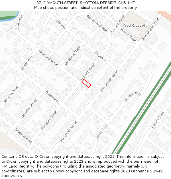 37, PLYMOUTH STREET, SHOTTON, DEESIDE, CH5 1HZ: Location map and indicative extent of plot