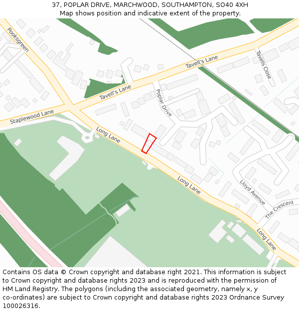 37, POPLAR DRIVE, MARCHWOOD, SOUTHAMPTON, SO40 4XH: Location map and indicative extent of plot