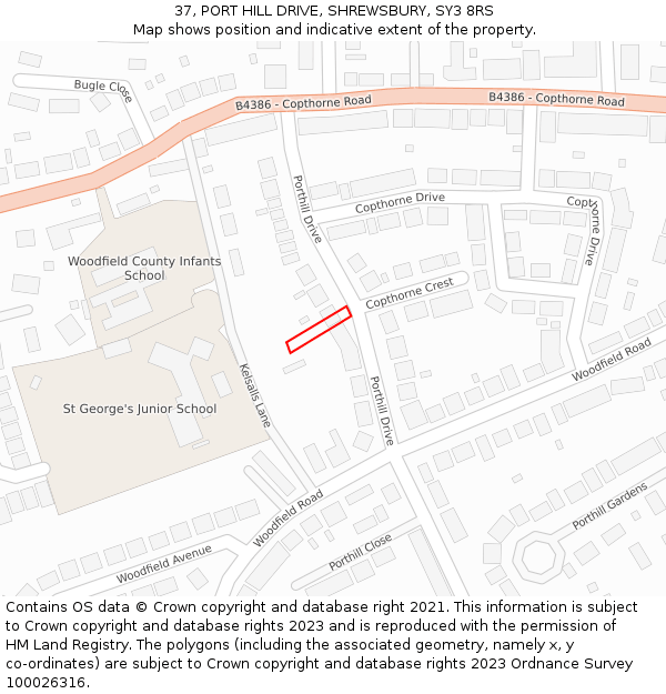 37, PORT HILL DRIVE, SHREWSBURY, SY3 8RS: Location map and indicative extent of plot