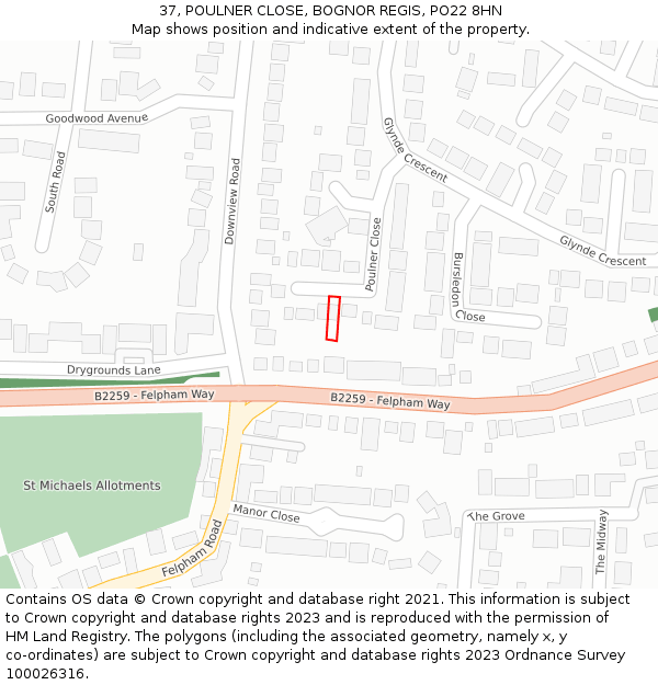 37, POULNER CLOSE, BOGNOR REGIS, PO22 8HN: Location map and indicative extent of plot