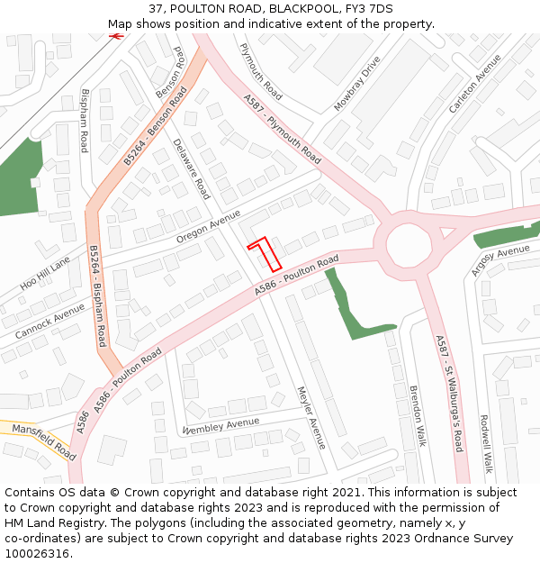 37, POULTON ROAD, BLACKPOOL, FY3 7DS: Location map and indicative extent of plot