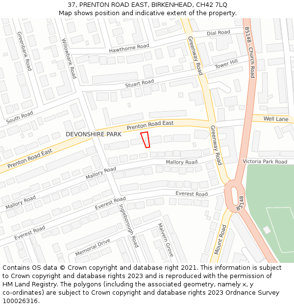 37, PRENTON ROAD EAST, BIRKENHEAD, CH42 7LQ: Location map and indicative extent of plot