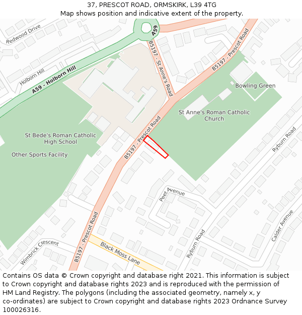37, PRESCOT ROAD, ORMSKIRK, L39 4TG: Location map and indicative extent of plot
