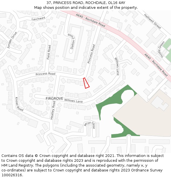 37, PRINCESS ROAD, ROCHDALE, OL16 4AY: Location map and indicative extent of plot