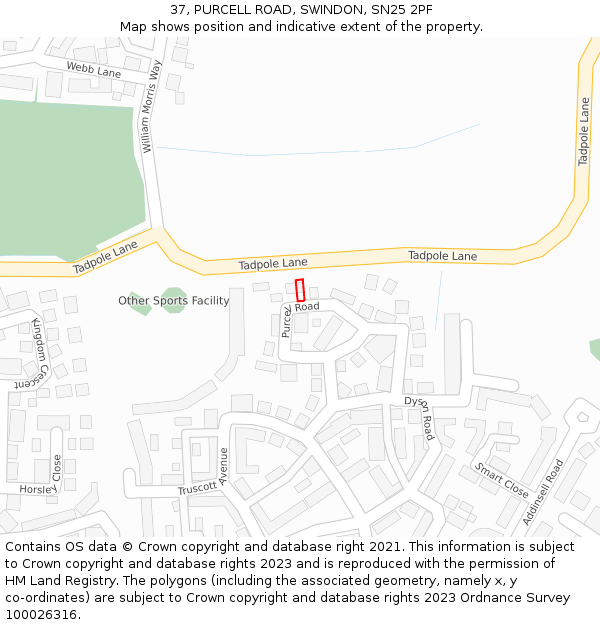 37, PURCELL ROAD, SWINDON, SN25 2PF: Location map and indicative extent of plot