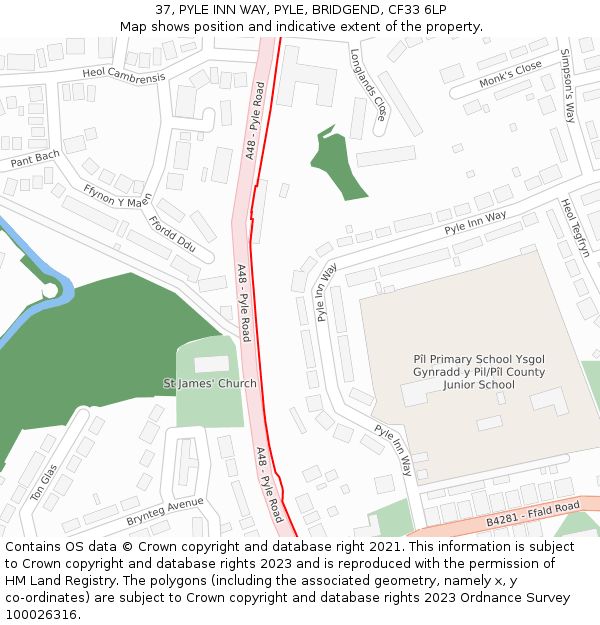 37, PYLE INN WAY, PYLE, BRIDGEND, CF33 6LP: Location map and indicative extent of plot