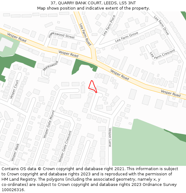 37, QUARRY BANK COURT, LEEDS, LS5 3NT: Location map and indicative extent of plot