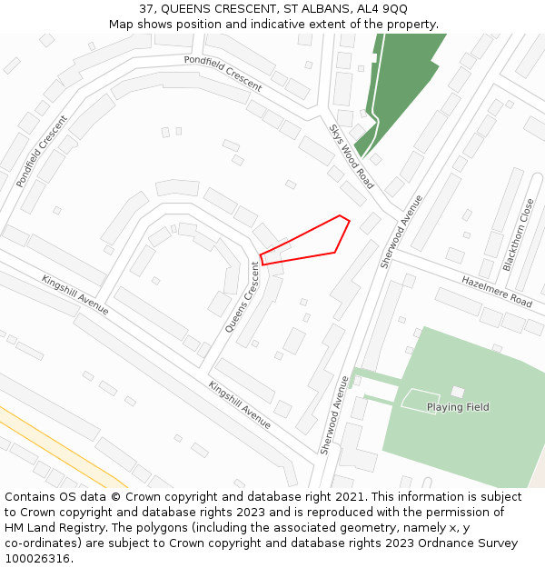 37, QUEENS CRESCENT, ST ALBANS, AL4 9QQ: Location map and indicative extent of plot