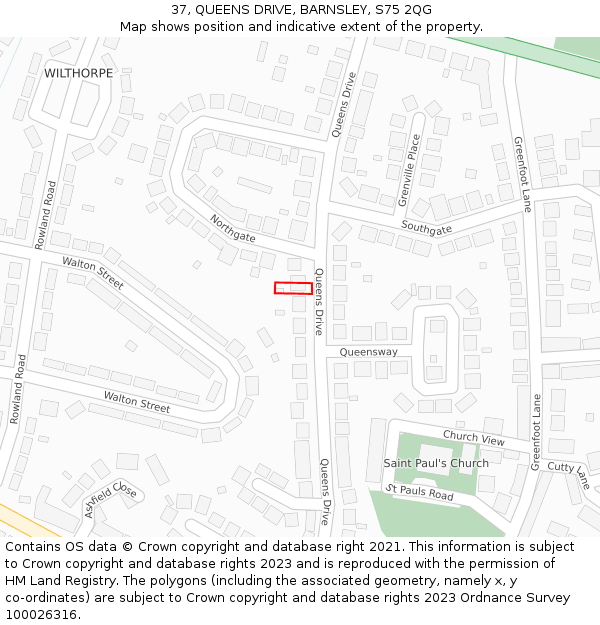 37, QUEENS DRIVE, BARNSLEY, S75 2QG: Location map and indicative extent of plot