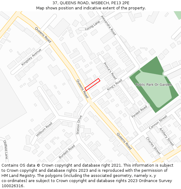 37, QUEENS ROAD, WISBECH, PE13 2PE: Location map and indicative extent of plot