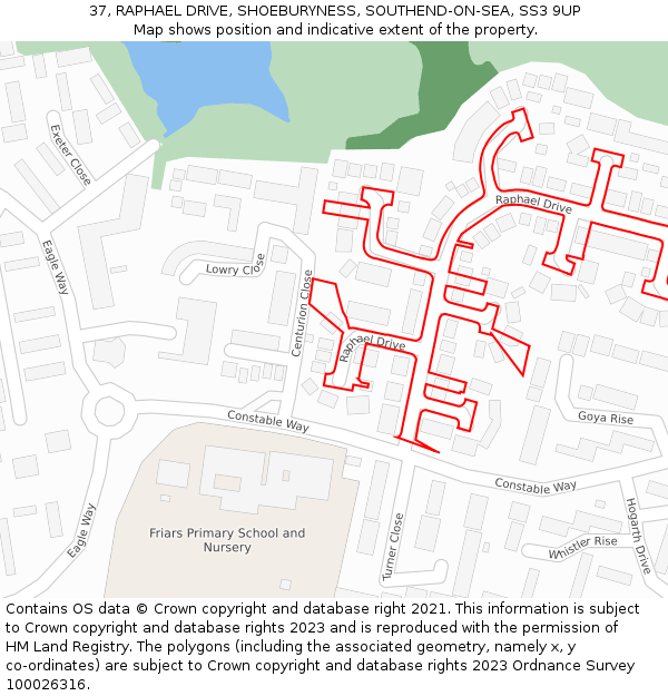 37, RAPHAEL DRIVE, SHOEBURYNESS, SOUTHEND-ON-SEA, SS3 9UP: Location map and indicative extent of plot