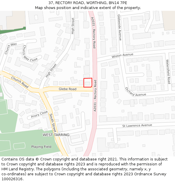 37, RECTORY ROAD, WORTHING, BN14 7PE: Location map and indicative extent of plot