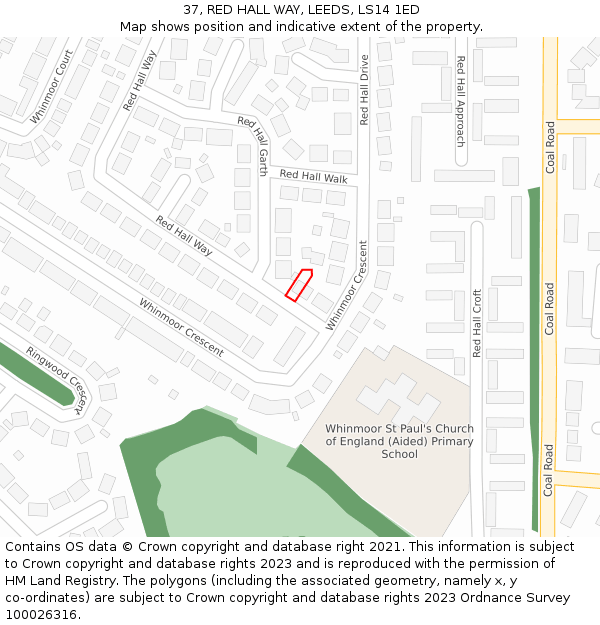 37, RED HALL WAY, LEEDS, LS14 1ED: Location map and indicative extent of plot